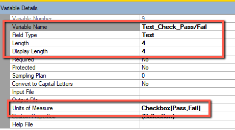 Example Text Variable Checkbox Configuration