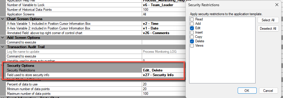 Application Security Restrictions dialog in QW Admin