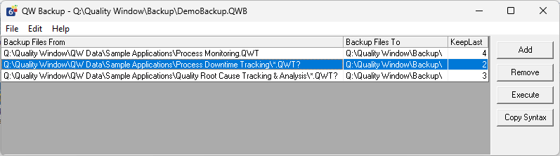 QW Backup Main Screen
