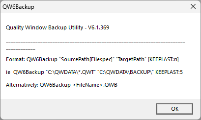 QW Backup syntax dialog
