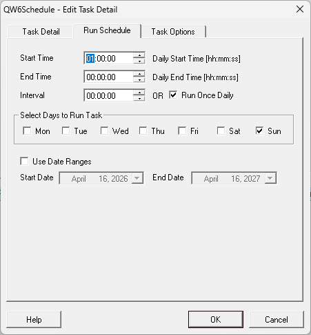 QW Scheduler run schedule tab
