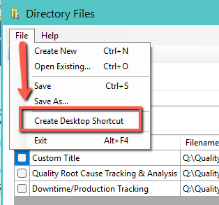 File Menu Showing Create Shortcut