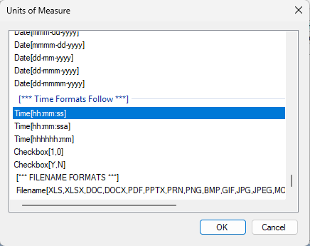 Units of Measure Time Format Options