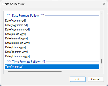Units of Measure Date Format Options