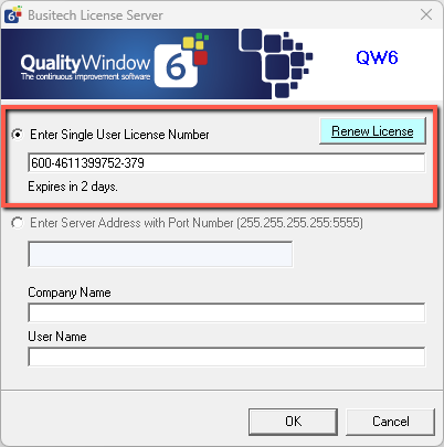 Example Single User License Configuration