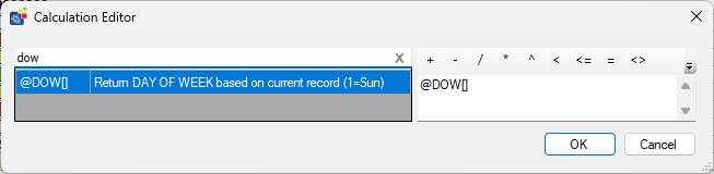 @DOW[] function in variable Calculation Editor