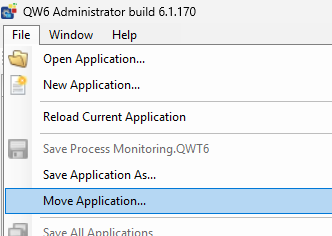 New File menu option for Move Application