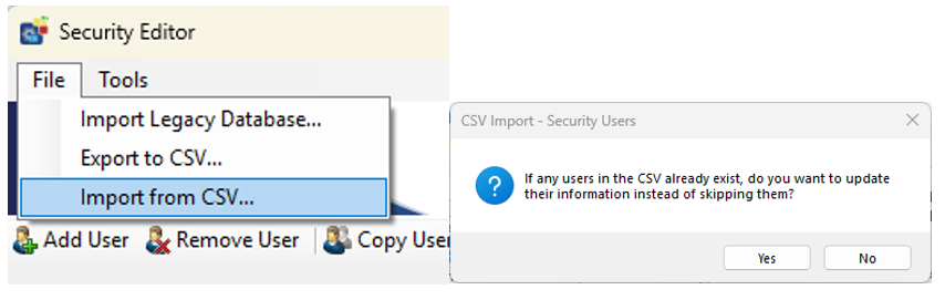New import feature in the Security Editor
