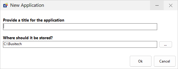Create new application dialogue