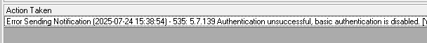 Example Notification error entry