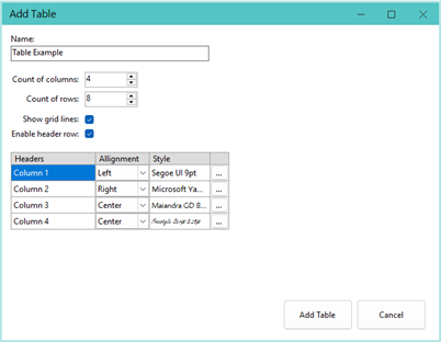 Updated Table Header Row Editor