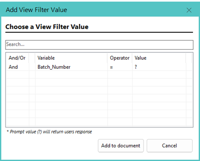 View Filter Value Token Chooser Dialogue