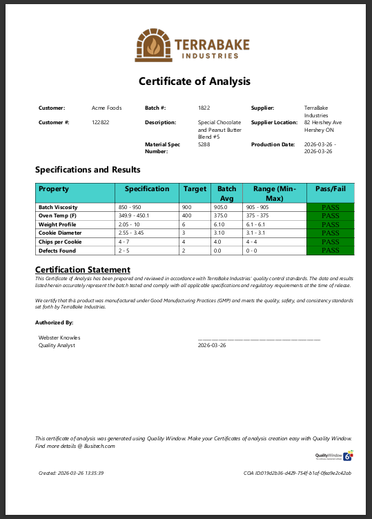Final COA output document