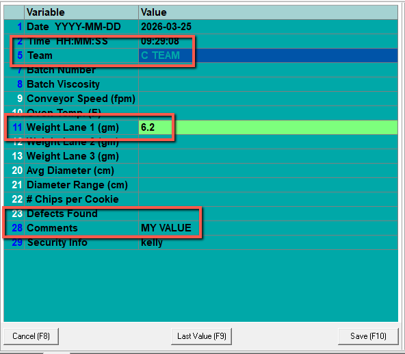 Example Add Screen with input file values