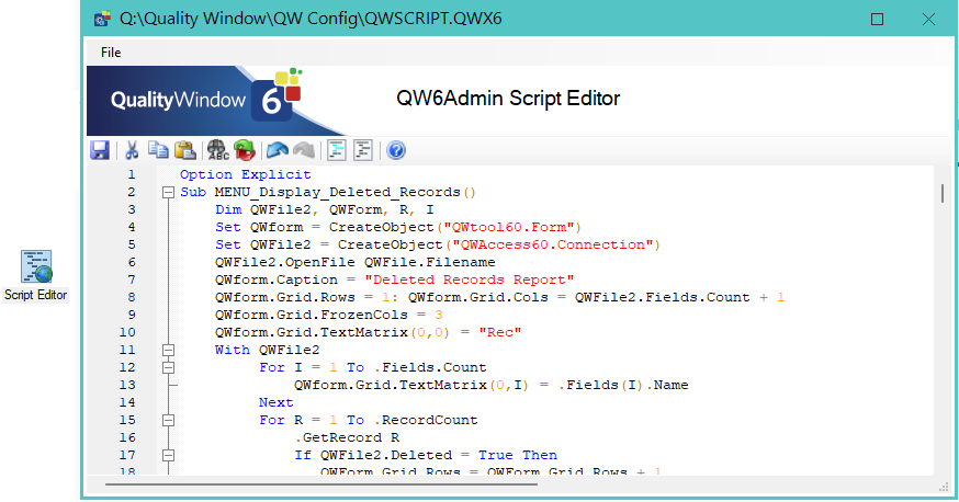 Global Script Opened in QW Admin Script Editor