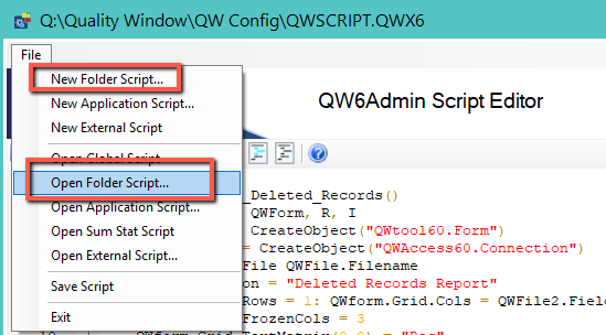 Folder script selection / File menu