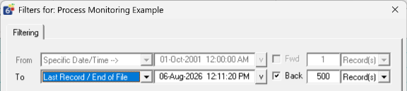 Reverse count configured to load the last 500 records