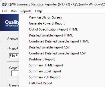 SumStat Reports Menu