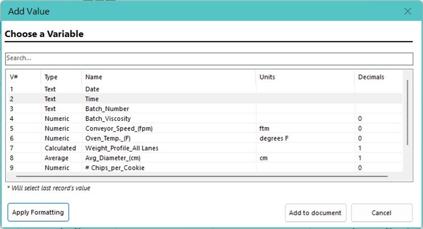Choose Apply Formatting to control how the selected value appears in the document.